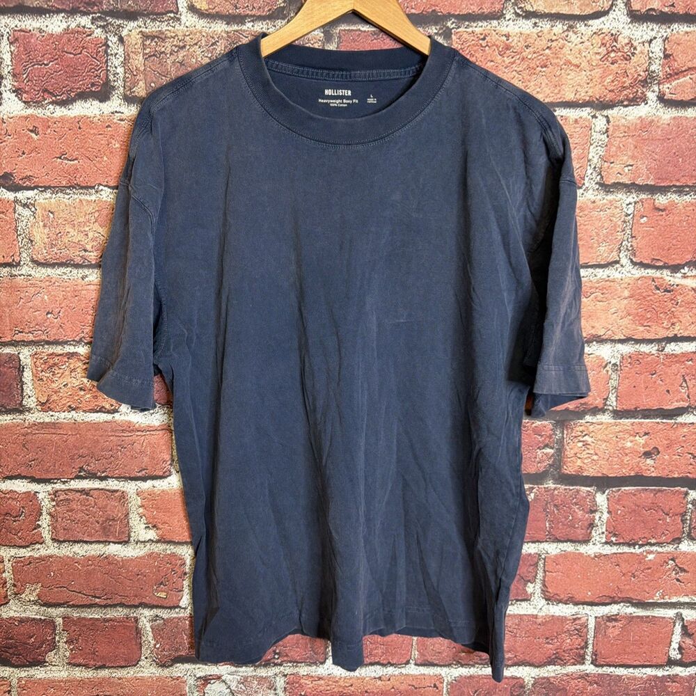 Hollister Heavyweight Boxy Fit Striped Blue 100% Cotton Men's T-Shirt Size M